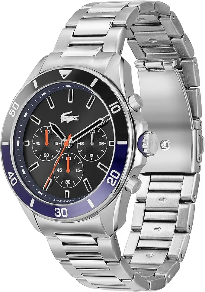 Lacoste Reloj Cronógrafo de Cuarzo para Hombre Colección TIEBREAKER con Correa de Acero Inoxidable Plateada - 2011155
