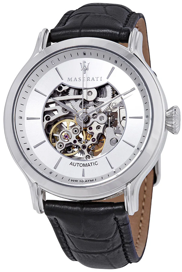 Maserati Epoca Automatic Skeleton Mechanical Silver Dial Reloj para hombres