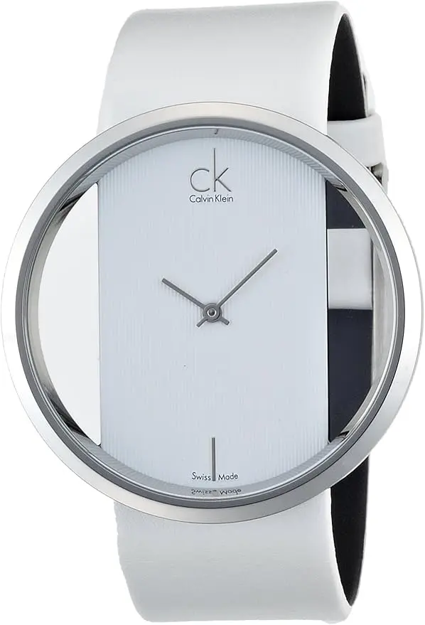 Reloj Calvin Klein Glam Transparent Dial White Leather Strap para Mujer