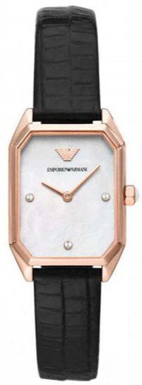 Emporio Armani Gioia Reloj de cuarzo con esfera de nácar y correa de cuero negro para mujer - AR11390