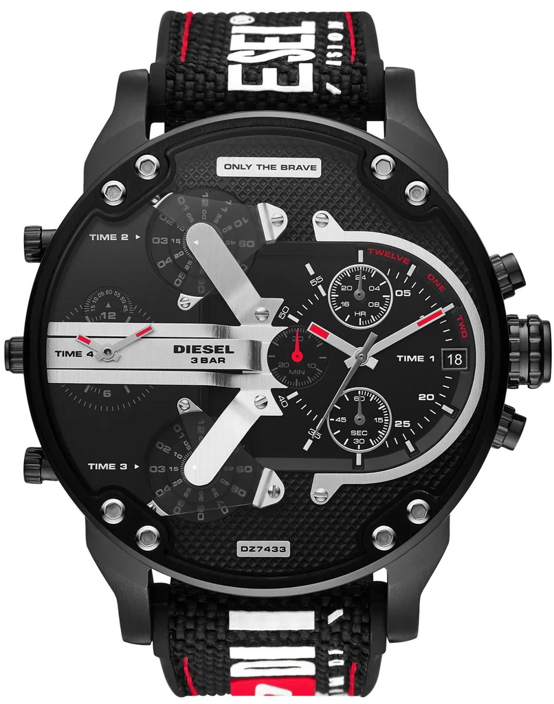 Diesel Mr. Daddy 2.0 Reloj de cuarzo con esfera negra y correa de nailon negro para hombre - DZ7433
