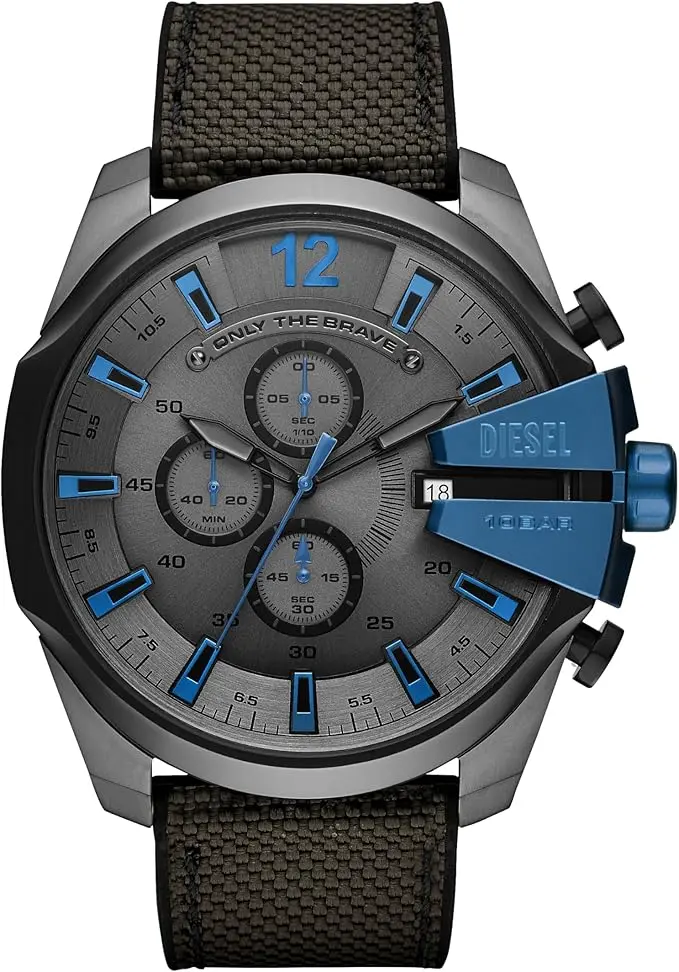 Diesel Reloj Mega Chief para Hombre, Movimiento cronógrafo con Correa de Silicona o sintética
