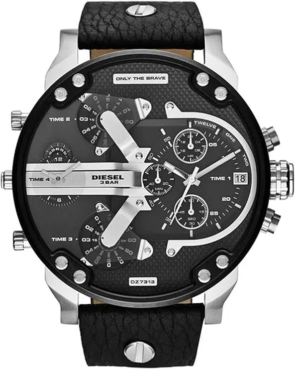 Diesel Mr. Daddy Reloj para Hombre, Movimiento multifunción de Cuarzo con Correa de Piel, sintética o Silicona