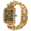 Reloj Michael Kors Emery con tres manecillas y estampado de leopardo, esfera dorada y correa de acero dorado para mujer - MK7437