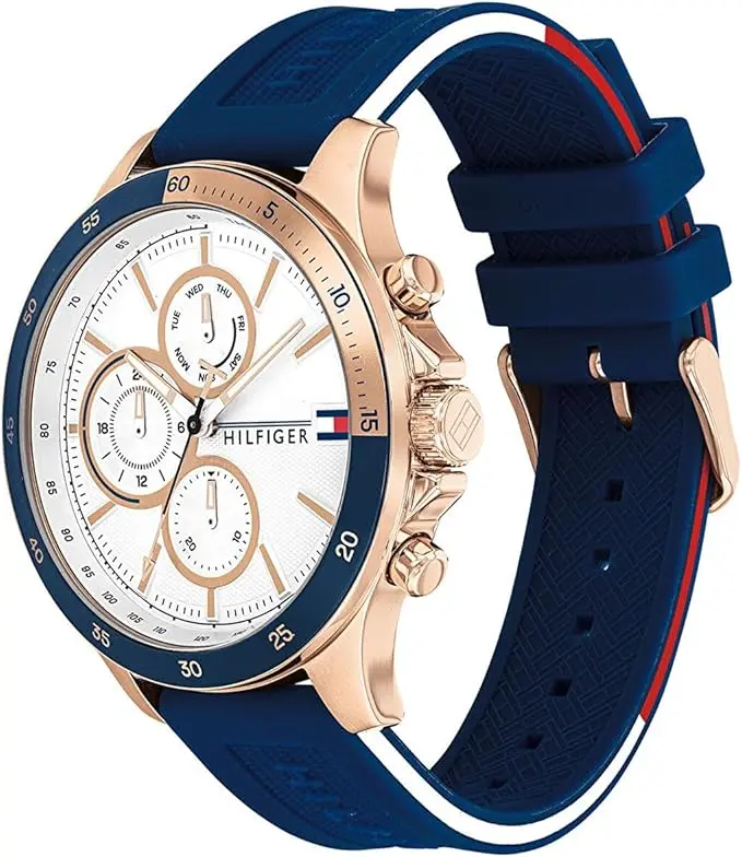 Tommy Hilfiger Reloj Analógico de Cuarzo multifunción para Hombre con Correa en Silicona Azul