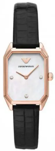 [AR11390] Emporio Armani Gioia Reloj de cuarzo con esfera de nácar y correa de cuero negro para mujer - AR11390