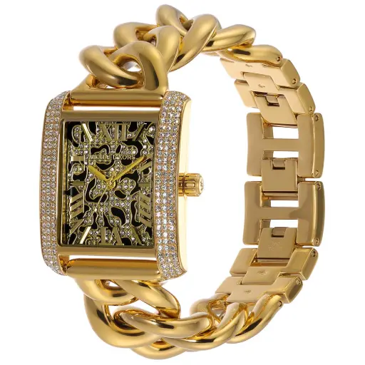 [MK7437] Reloj Michael Kors Emery con tres manecillas y estampado de leopardo, esfera dorada y correa de acero dorado para mujer - MK7437