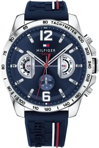 Tommy Hilfiger Reloj Analógico Multifuncional de Cuarzo para Hombres con Correa de Silicona, Acero Inoxidable o Cuero, Subesferas para Día y Fecha, Resistente al Agua hasta 5ATM.